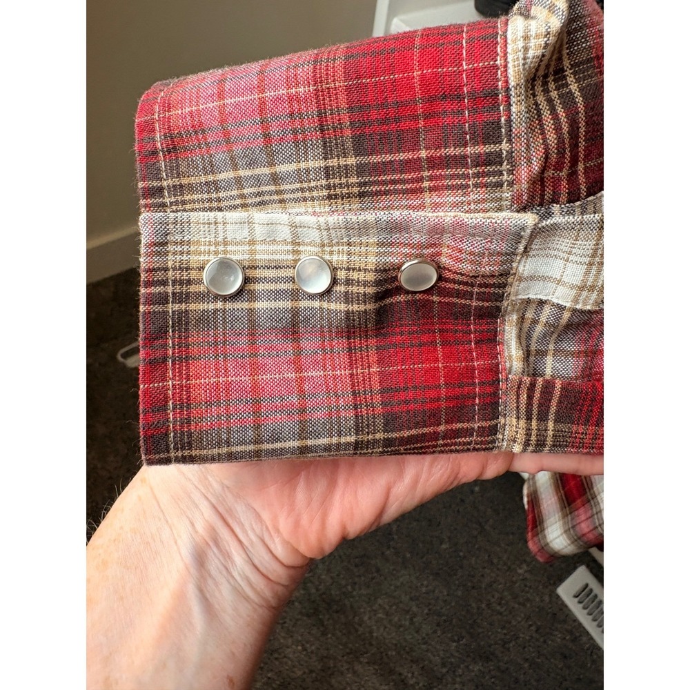 Ely Cattleman Western Shirt Men Large Red Plaid Excellent Pearl Snap Wrinkle Res - Picture 5 of 8